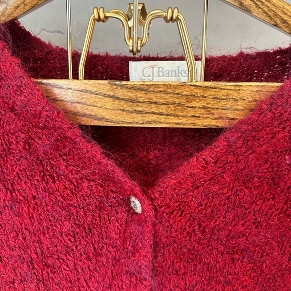CJ Banks Fuzzy Soft Mohair Blend Deep Red Button Front Cardigan Sweater 1X - Picture 4 of 11